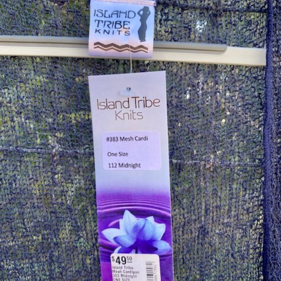 Island Tribe Knits Mesh Cardigan Midnight Navy Open Front One Size NWT - Picture 5 of 7